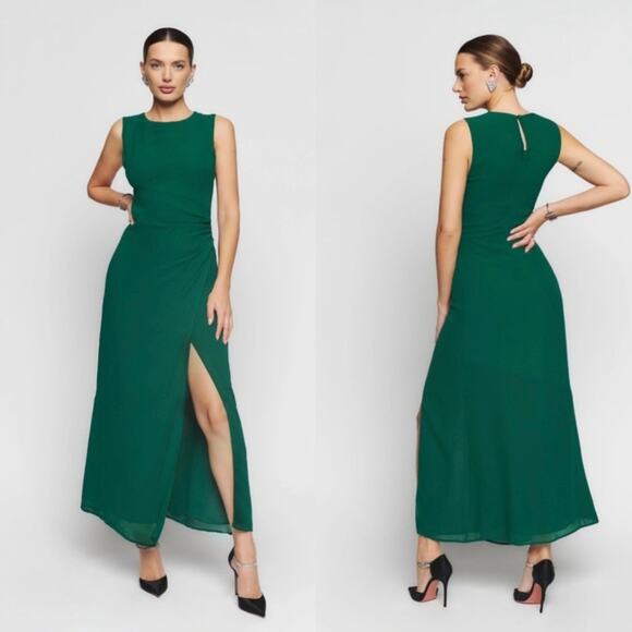 Reformation Ledger Chiffon Sleeveless Slit Midi Dress in Sycamore Green Sz 6 NWT - Picture 1 of 6